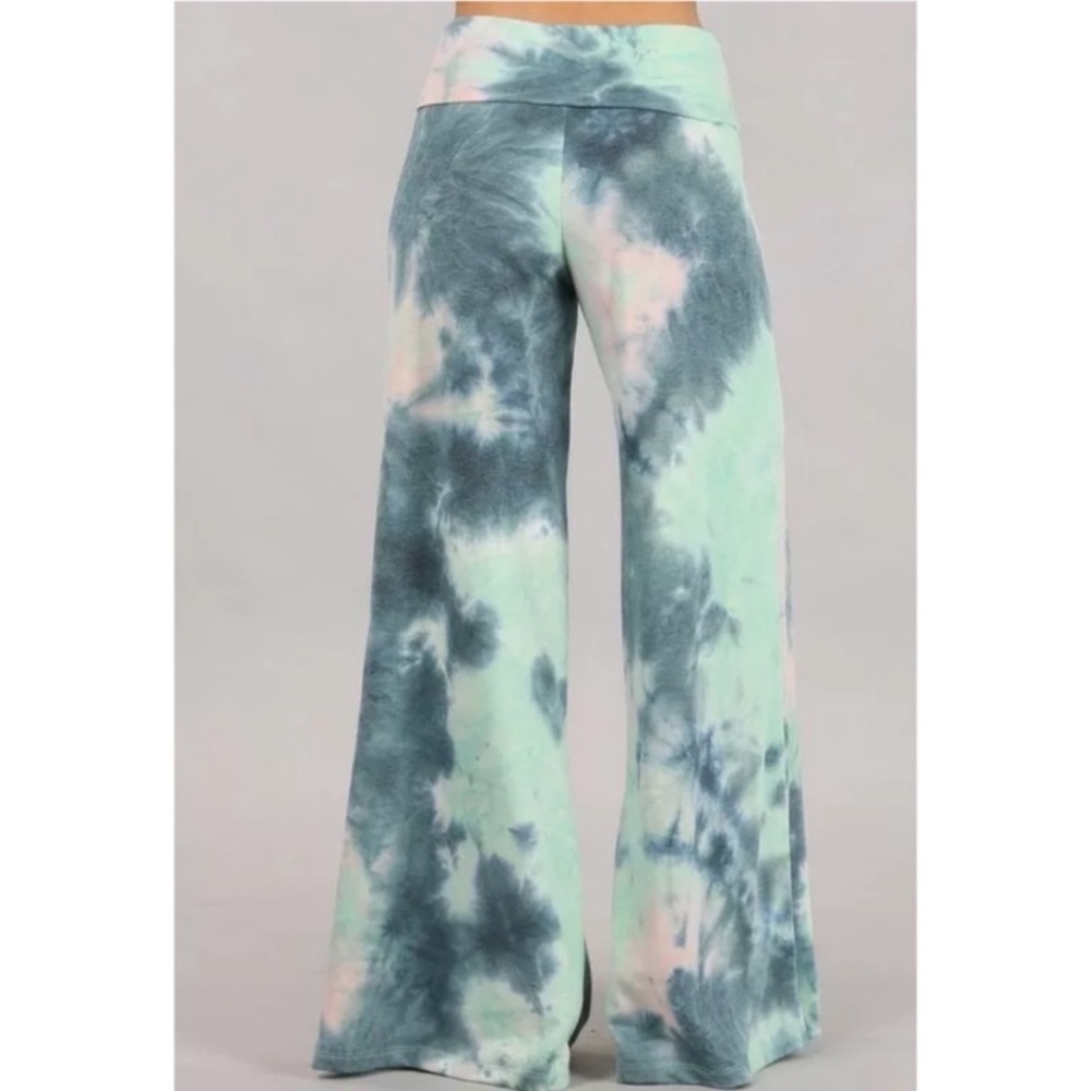 SOLD OUT Teal Green Wide Leg Relaxed Palazzo Lounge Pants - Picture 4 of 6